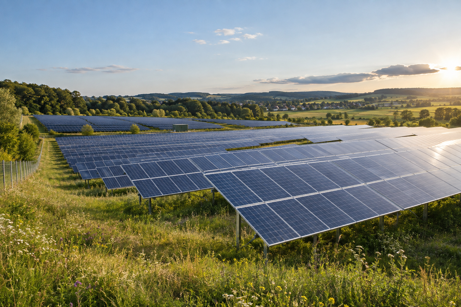 Freiflächen-Photovoltaikanlage in einer deutschen Landschaft